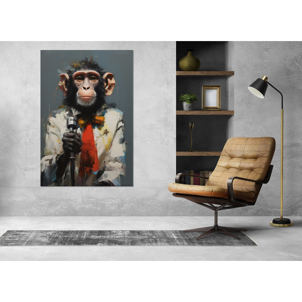 Monkey with Microphone on the Stage Abstract Canvas Print, Framed and Ready to Hang.jpg