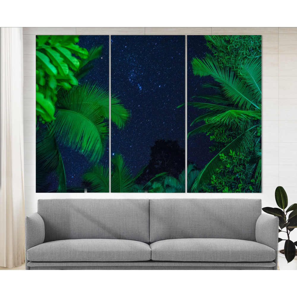 Night Sky Over The Palm Trees Canvas Print, Star Sky Canvas, Palms Wall Art, Tropical Nature Wall Decor.jpg