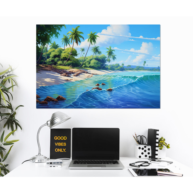 Paradise Beach Painting Canvas Print, Beach Wall Art, Tropical Coast Painting, Framed and Ready to Hang.jpg