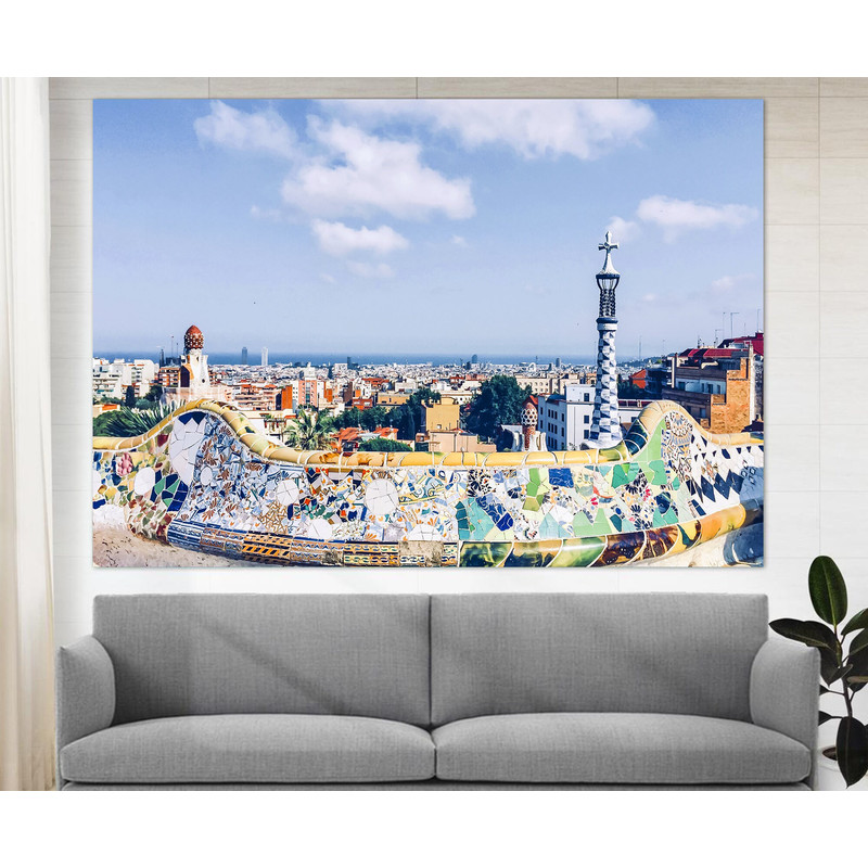 Park Guell In Barcelona Canvas Print, Barcelona Wall Art, Barcelona Skyline, Gaudi Architecture, Spain Wall Art.jpg