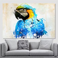 parrot abstract watercolor canvas print, exotic wall art, colorful parrot poster, birds wall art
