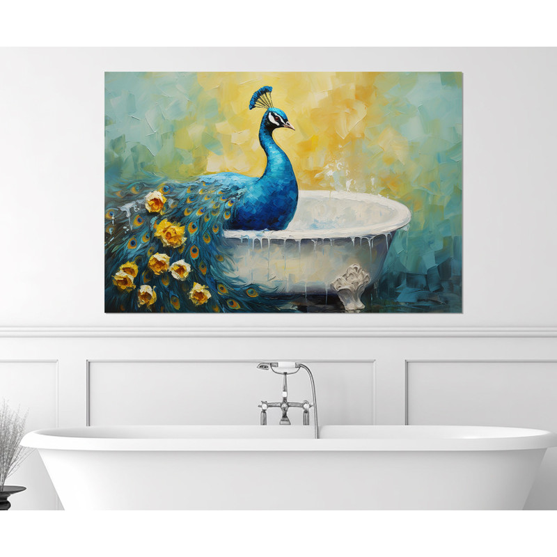 Peacock in the Bathtub Painting Canvas Print, Bathroom Wall Art, Bathroom Wall Decor, Nursery Canvas Art, Baby Room Decor.jpg