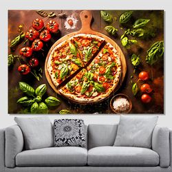 pizza watercolor canvas print, pizza wall art, pizzeria decor, kitchen wall decor, pizza canvas art.