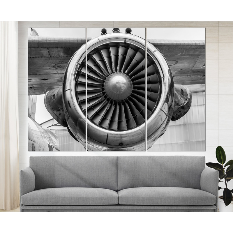 Plane Turbine Canvas Print, Black and White Aircraft Canvas Art, Office Wall Decor, Aviation Canvas Art Airplane Print Jet Poster.jpg