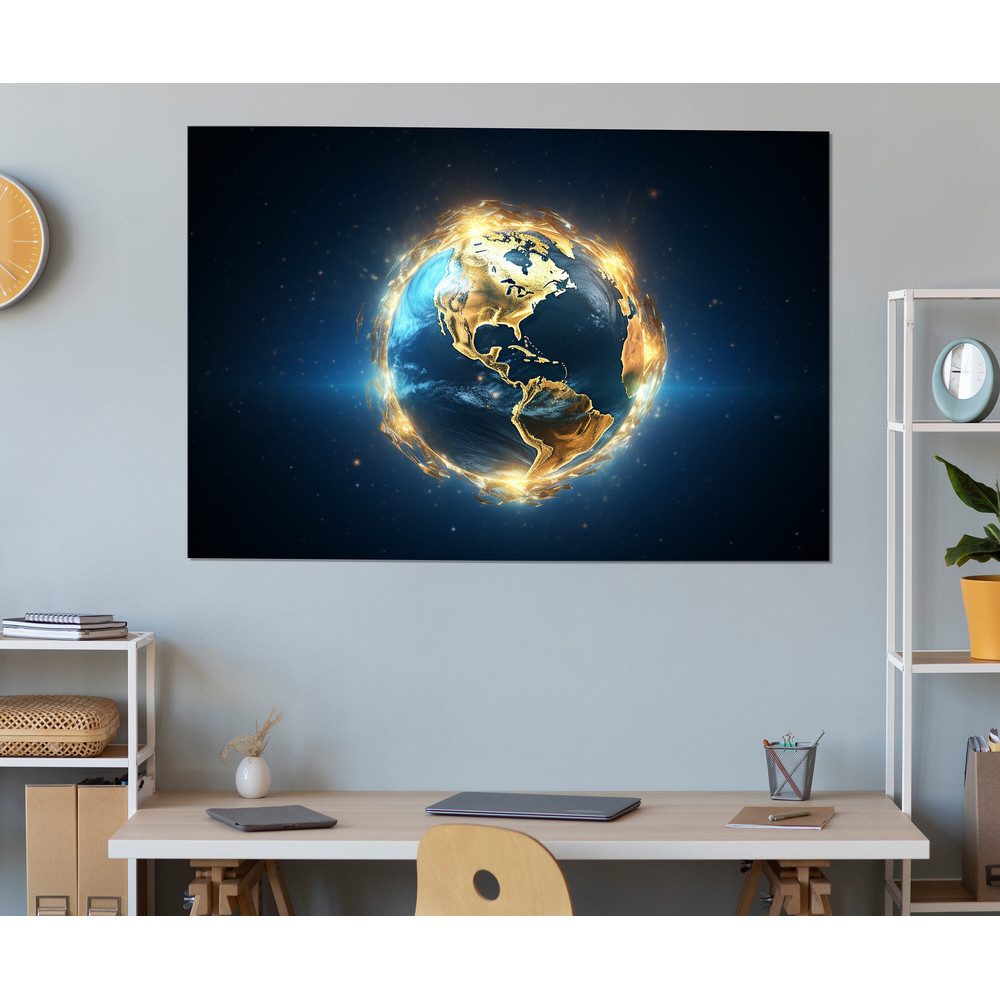 Planet Earth Abtsract Canvas Print, Planets Wall Art, Golden Earth Painting, Framed and Ready to Hang.jpg