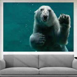 polar bear under water canvas print, polar bear wall decor, hunting wall art, boss gift wild animals