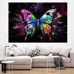 rainbow butterfly painting, colorful butterfly canvas print, butterflies wall art, framed and ready