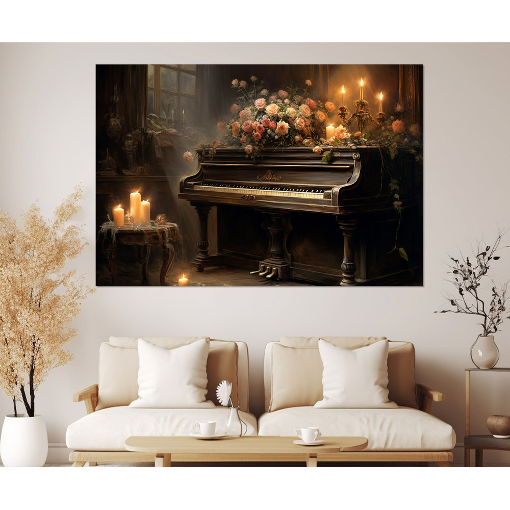 Retro Piano Painting, Piano Canvas Print, Piano Bar Wall Art, Pianist Gift, Framed and Ready to Hang.jpg