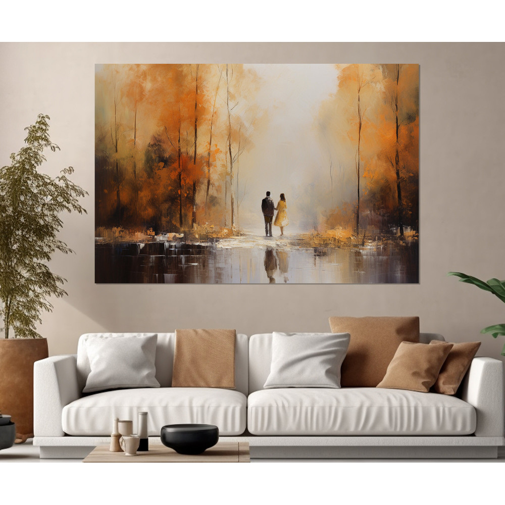 Romantic Couple in Autumn Forest Painting Canvas Print, Autumn Wall Art, Romantic Wall Decor, Framed and Ready to Hang.jpg