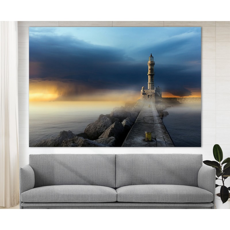 Scenic Lighthouse Photo, Fog over Sea Canvas Print, Sea Storm Print, Seascape Canvas Art, Lighthouse Canvas, Lighthouse Print.jpg