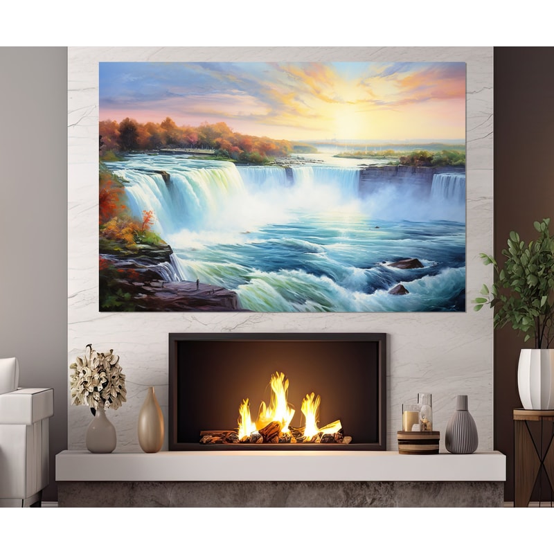 Scenic Niagara Falls Painting Canvas Print, Niagara Waterfall Canvas Art, Framed and Ready to Hang.jpg