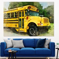 school bus canvas, yellow bus poster, school bus painting, school bus driver gift, school bus waterc