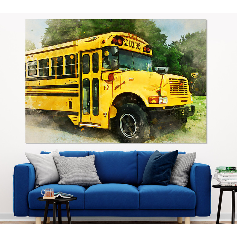 School Bus Canvas, Yellow Bus Poster, School Bus Painting, School Bus Driver Gift, School Bus Watercolor-1.jpg