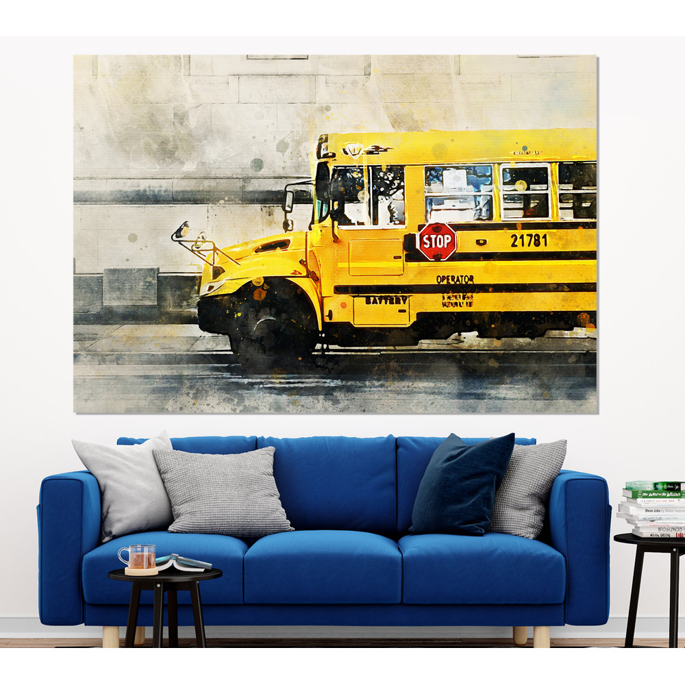 School Bus Canvas, Yellow Bus Poster, School Bus Painting, School Bus Driver Gift, School Bus Watercolor.jpg