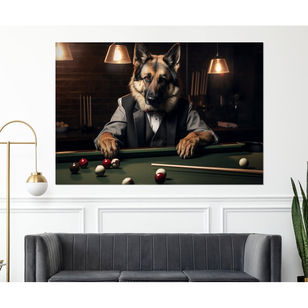 Shepherd Playing Billiards Canvas Print, Billiards Wall Art, Billiards Club Decor, Billiard Player Gift, Framed and Ready to Hang.jpg
