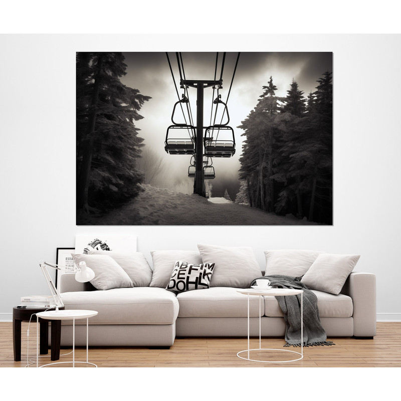 Ski Lift Canvas Print, Winter Cable Car Painting, Winter Wall Art, Skiing Canvas Art, Skier Gift, Framed and Ready to Hang.jpg