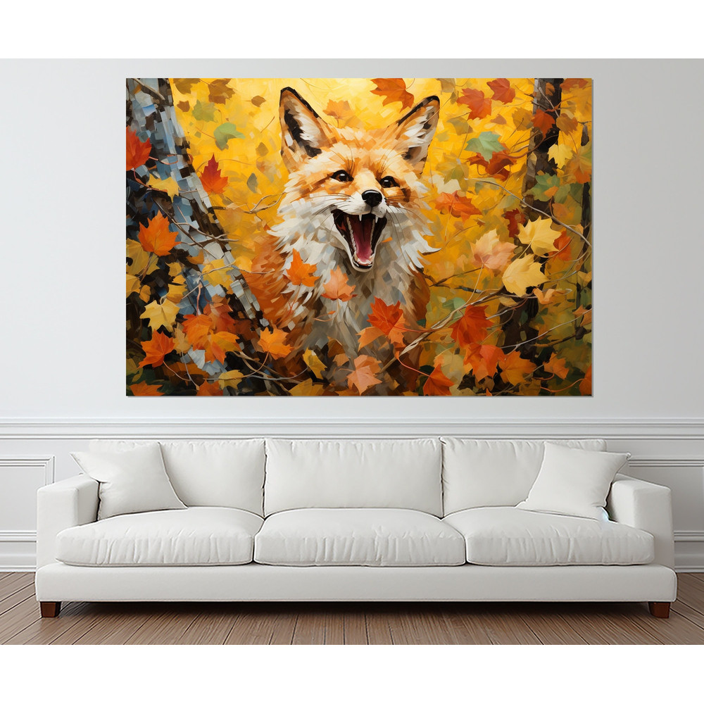 Sly Fox in Autumn Forest Abstract Painting Canvas Print, Fox Wall Art, Fox Canvas Art, Framed and Ready to Hang.jpg