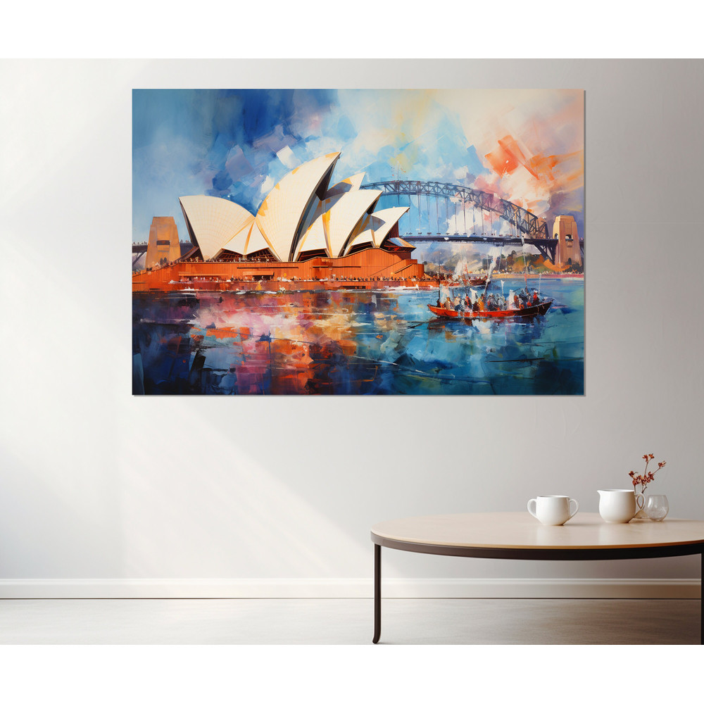 Sydney Opera House Retro Style Oil Painting Canvas Print, Sydney Painting, Sydney Wall Art, Australia Canvas Art, Framed and Ready to Hang.jpg