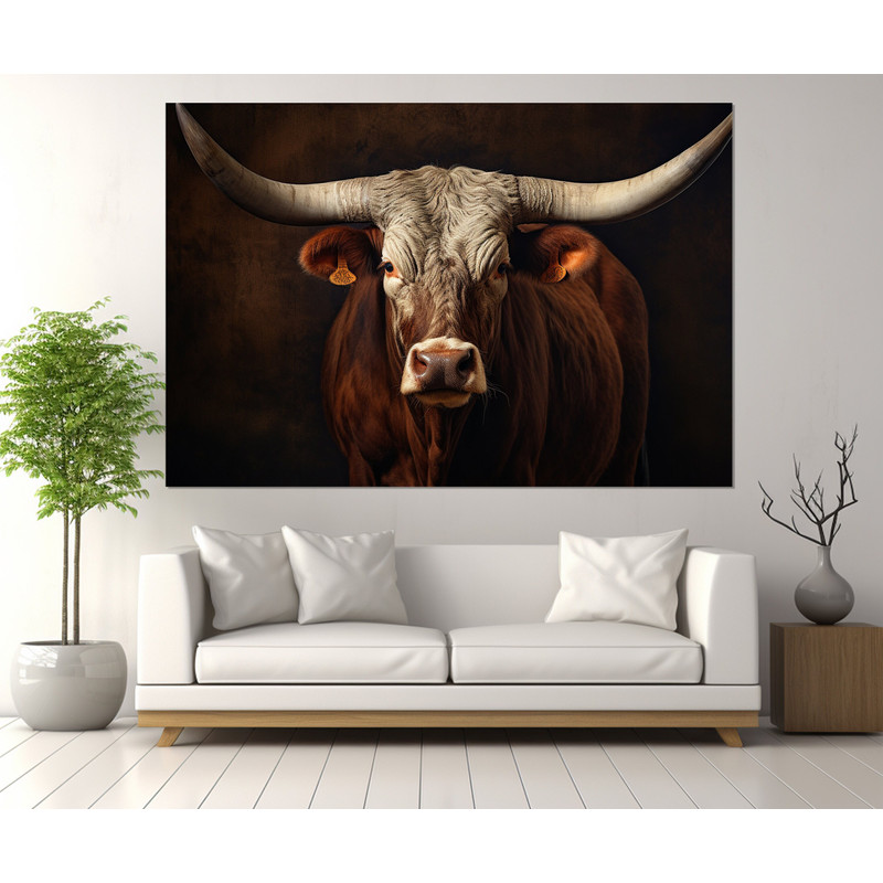 Texas Longhorn Canvas Print, Texas Cattle Painting, Longhorn Cow Wall Art, Framed and Ready to Hang.jpg