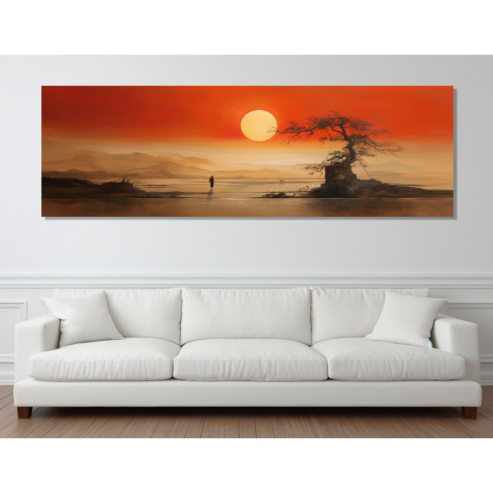 Traditional Chinese Wall Art, Scenic Sunset Painting, Chinese Canvas Print, Framed and Ready to Hang.jpg
