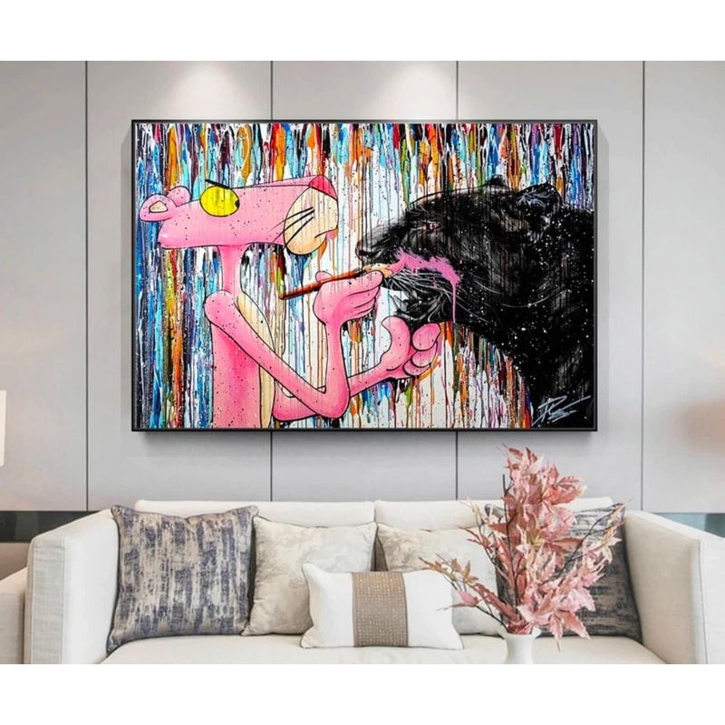 133 Pink Panther Pop Art Canvas - pop culture painting - graffiti painting - street art canvas - pink panther wall art - pop art wall art.jpg