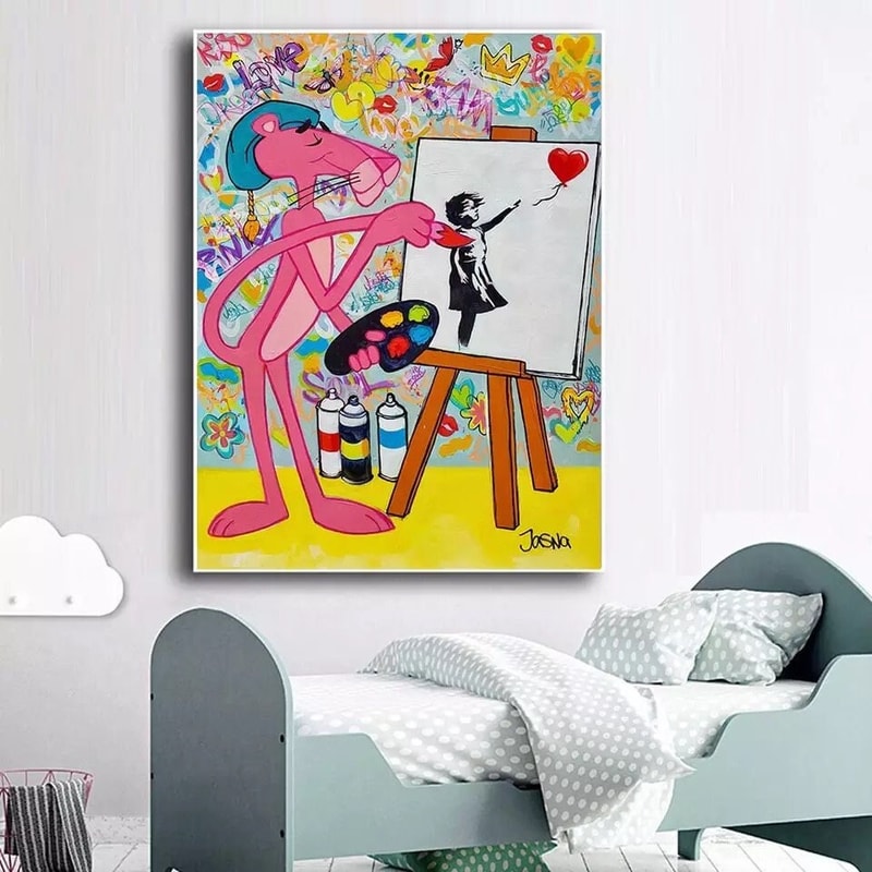 145 Banksy Pink Panther Pop Art canvas - pop art painting - graffiti painting - street art canvas - pink panther wall art - banksy wall art.jpg