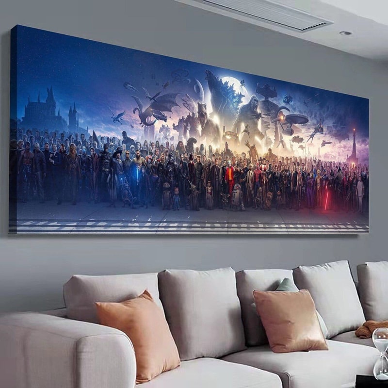 150 XXL movie characters - Marvel canvas - Movie Avengers wall art - Superhero poster - panoramic painting - Blockbuster wall art.jpg