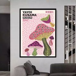 158 yayoi kusama print, yayoi kusama exhibition art canvas , pink beige wall art, famous artist prin