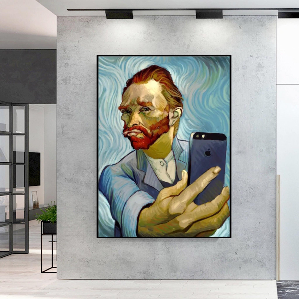 19 Van Gogh Selfie Canvas, Vincent Van Gogh Portrait, Van Gogh Painting, Pop art fun canvas, Funny painting, modern painting.jpg