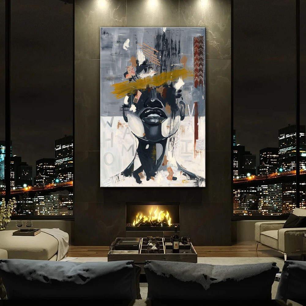 African Art, Abstract African Wall Art, Woman Face Canvas, Modern African Decor, Ready to Hang.jpg