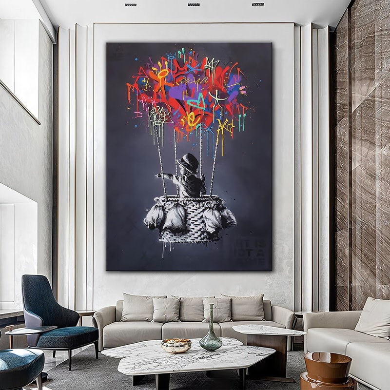 Banksy Air Balloon Boy Pop Art Canvas Print, Balloon Boy Pop Art Graffiti Wall Art, Pop Art Graffiti Home Decor, Pop Art Room Decor.jpg