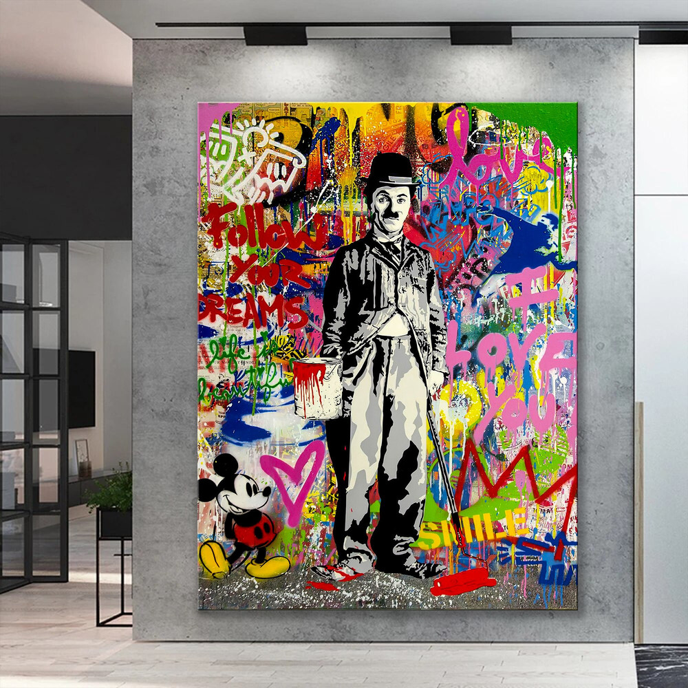 Banksy Charlie Chaplin and Mickey Pop Art Canvas Print, Banksy Art, Modern Times Graffiti, Street Graffiti Wall Art, Banksy Chaplin Poster.jpg