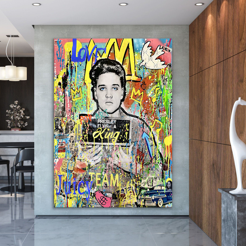 Banksy Elvis Presley King of Rock and Roll Graffiti Pop Art Canvas, Elvis Banksy Style Pop Art, Elvis Pop Art, Street Graffiti Wall Art.jpg