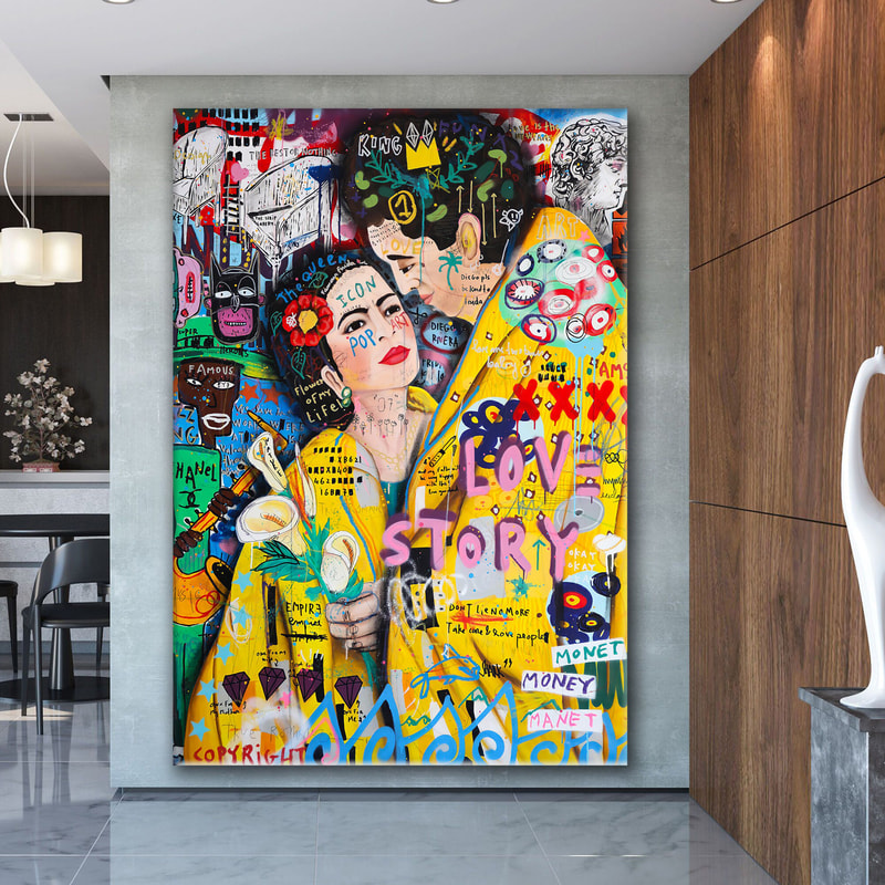 Banksy Frida Kahlo and Diego Graffiti Pop Art Canvas, Banksy Style Pop Art, Frida Kahlo Pop Art , Street Graffiti Wall Art, Frida Poster.jpg