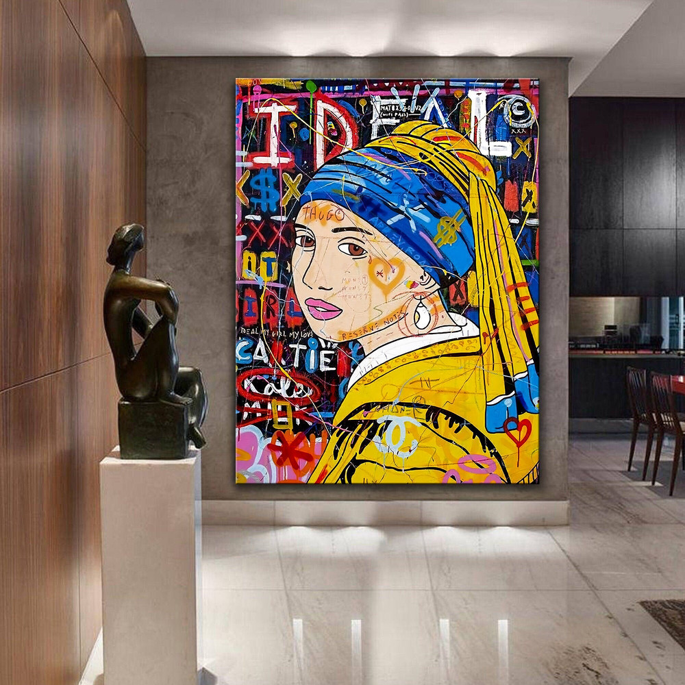 Banksy Girl With a Pearl Earring Graffiti Pop Art Canvas, Banksy Style Pop Art, Pearl Earring Pop Art , Street Graffiti Wall Art.jpg