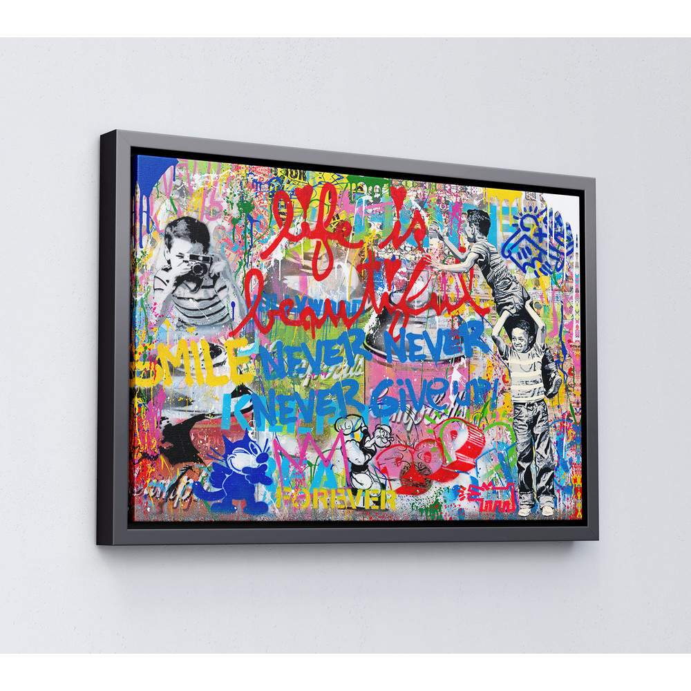 Banksy Never Give Up Pop Art Canvas Wall Art, Banksy Boy Art, Photo Kid, Street Graffiti Wall Art, Life is Beautiful, With All My Love Art.jpg