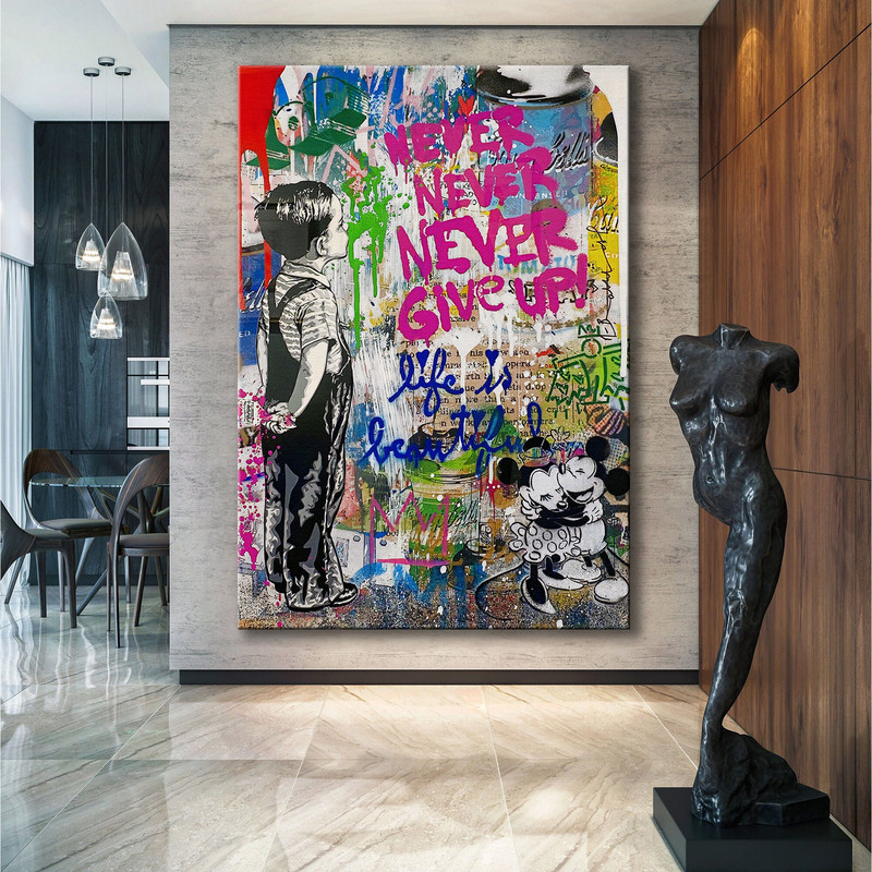 Banksy Never, Never Give Up Pop Art Canvas Wall Art, Banksy Boy Art, Street Graffiti Wall Art, Banksy Never Give Up, With All My Love Art.jpg