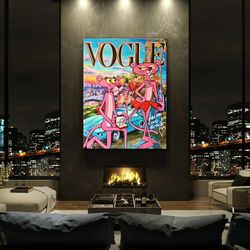 banksy pink panther love canvas wall art, banksy art, street graffiti wall art, pink panther poster,