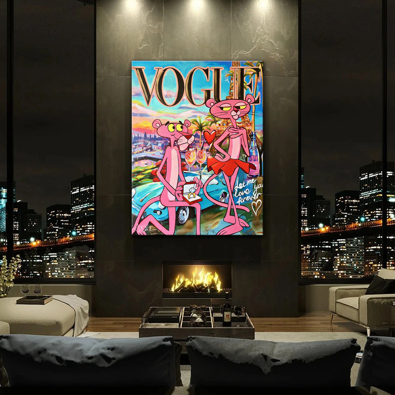 Banksy Pink Panther Love Canvas Wall Art, Banksy Art, Street Graffiti Wall Art, Pink Panther Poster, Cartier, Porsche, Pop Art, Vogue Poster.jpg