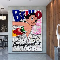 banksy style astro boy graffiti pop art canvas, banksy style pop art, astro brillo pop art, street g