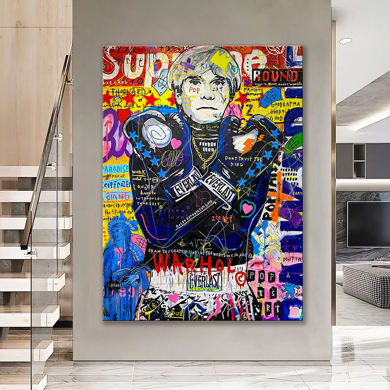 Banksy Style Boxer Andy Wathol Pop Art Canvas Print, Mr Brainwash Andy Warhol Pop Art Graffiti Wall Art, Pop Art Graffiti Boxing Home Decor.jpg