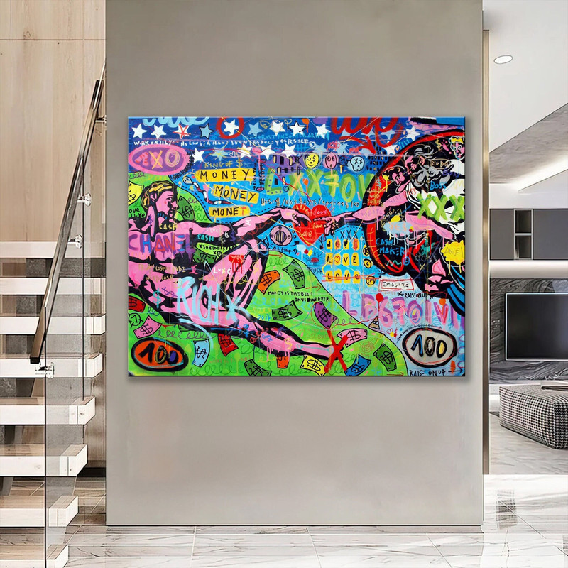 Banksy Style Creation of Adam Canvas Artwork, Adam is Big Boss Graffiti Pop Art Poster, Luxury Decor, Christmas Gift.jpg