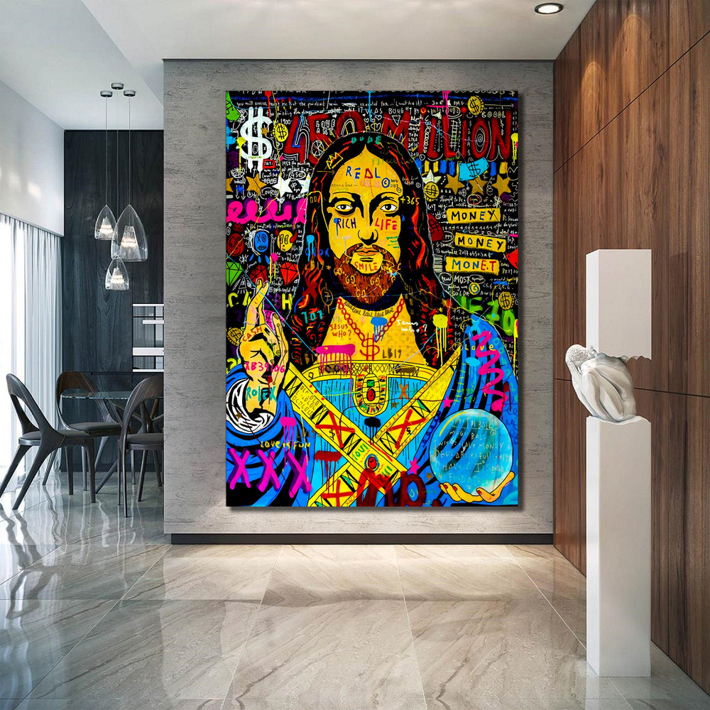 Banksy Style Jesus Painting Canvas Pop Art Print, Banksy Graffiti Street Art, Jesus Art, Christmas Gift, Banksy Pop Art, Jesus Pop Art Decor.jpg