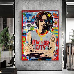 banksy style john lennon pop art canvas art, banksy graffiti pop art, john lennon, street graffiti w