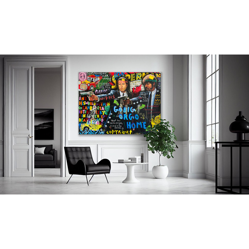 Banksy Style Pulp Fiction Graffiti Pop Art Canvas, Say What Again, Vincent Vega, Jules Winnfield, Mia Wallace Street Graffiti Wall Art.jpg