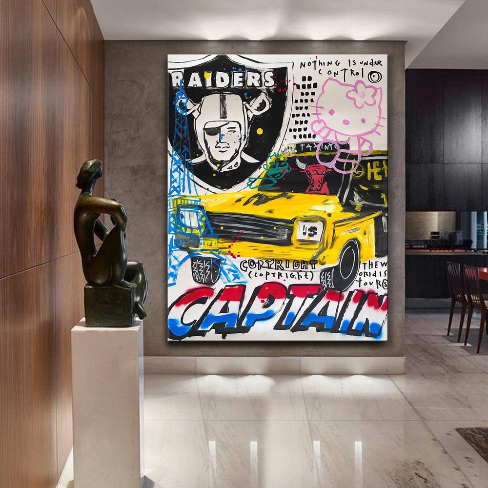 Banksy Style Taxi, Captain, Bull, Driver, Raider Pop Art Canvas Print, Brainwash Captain Raider Graffiti Wall Art, Pop Art Graffiti Wall Art.jpg