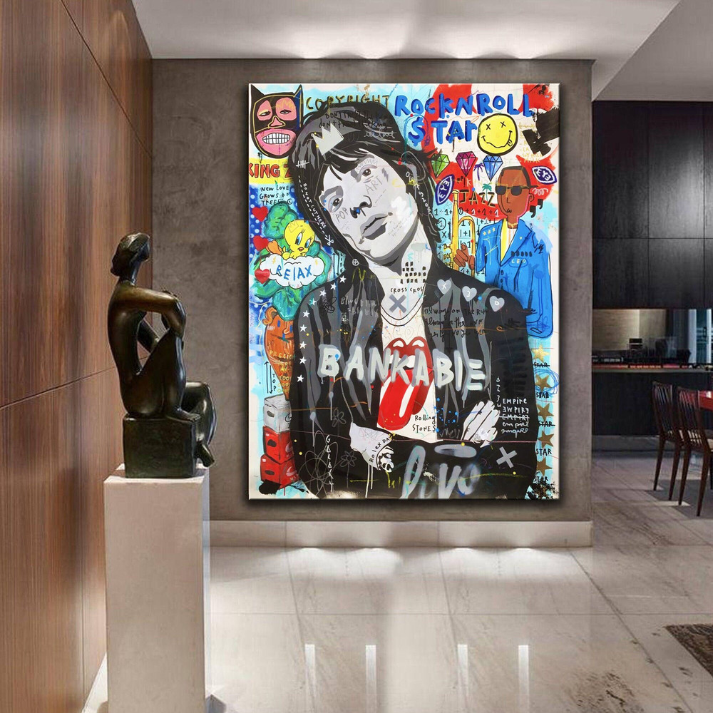 Banksy Style The Rolling Stones Pop Art Canvas, Banksy Graffiti Poster, Mick Jagger, Street Graffiti Wall Art, Seek One, Christmas Gift.jpg