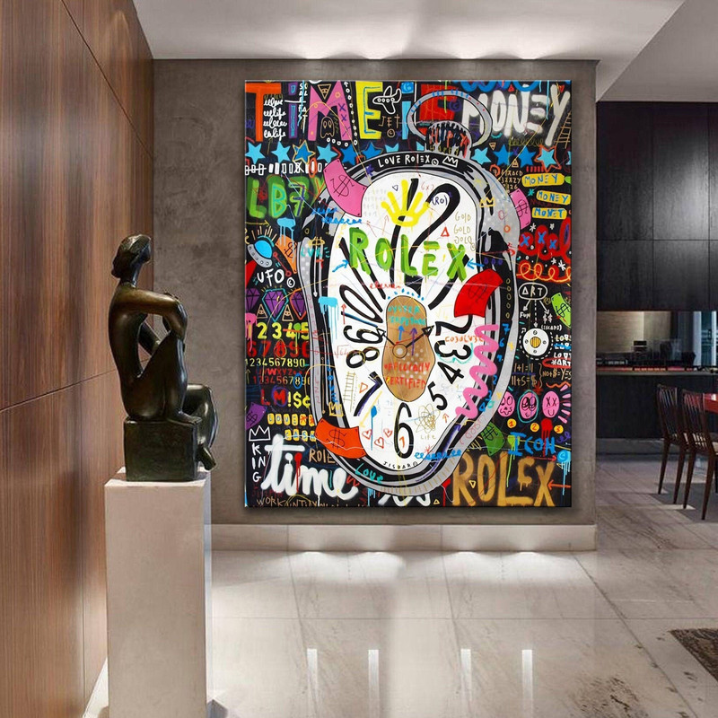 Banksy Style Time is Money Luxury Rolex Oil Paint Pop Art Canvas, Banksy Style Rolex Graffiti Pop Art Poster,Luxury Decor, Christmas Gift.jpg