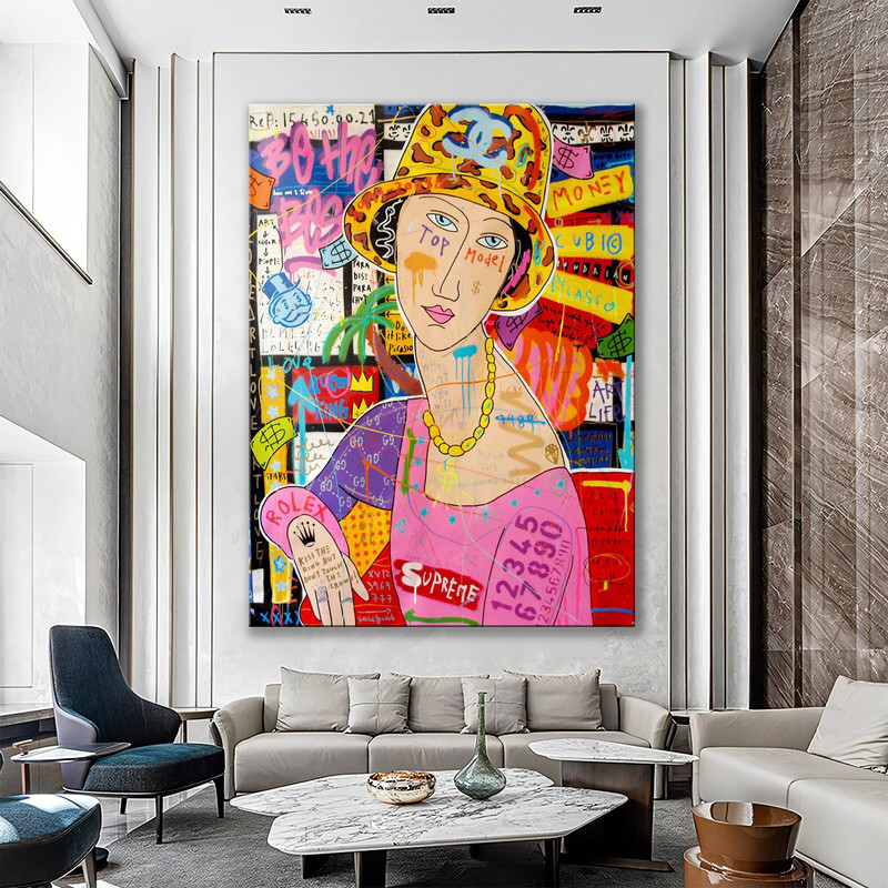 Banksy Style Top Model Graffiti Pop Art Canvas, Banksy Style Top Model Poster, Banksy Paint, Christmas Gift.jpg