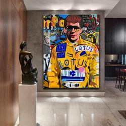 banksy style yellow lotus formula 1 pop art canvas, banksy fireman, formula 1 elf, honda, lotus graf